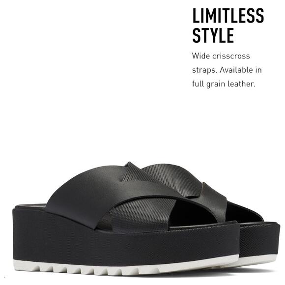 Sorel Black Cameron Flatform Mule Sandal Slip On Crisscross Flip flop 7 NEW - Picture 12 of 13